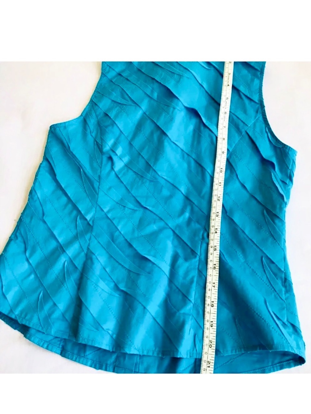 Vintage Y2K Lafayette 148 NY Blue Textured Pleated Sleeveless Shirt Petite 2 2P - Picture 10 of 14
